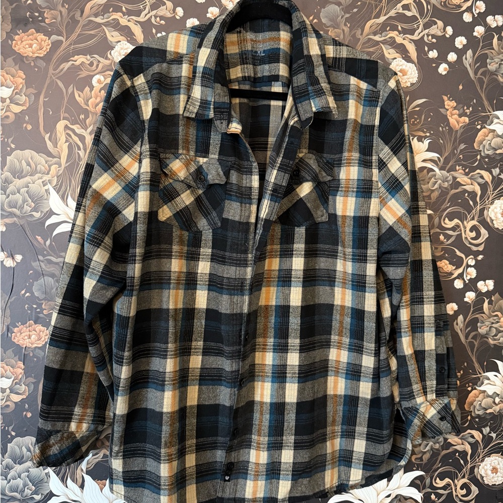 Plaid Button-Up Shirt with Whale/Tree print on back Westcoast Tees